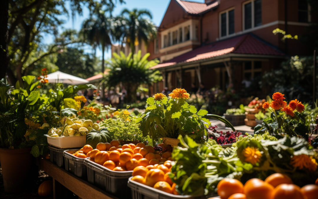 photo of a fruit and vegetable stand at a local farmer's market